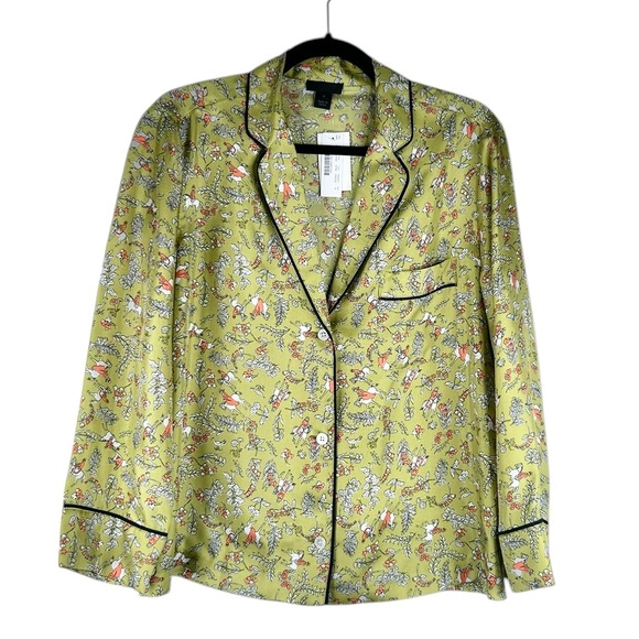 J. Crew Other - J. Crew with Drake's Horseback Rider Green 100% Silk Button Up Pajama Top Size 8